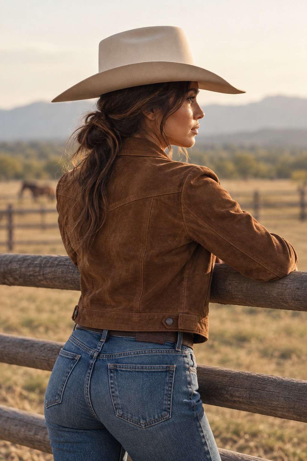 Cody J. en color Buckskin — modelo mujer en rancho